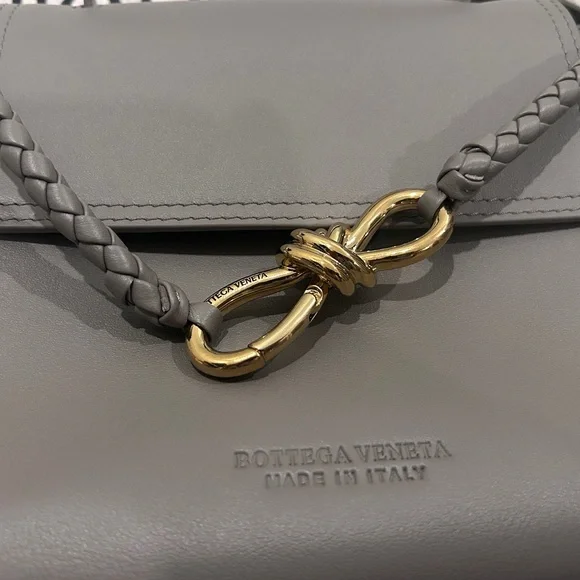 Ciao Ciao - Gray Leather Top-Handle Bag with Braided Accent - Size SMALL - Picture 2 of 10